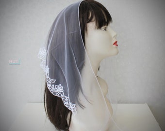 White embroidered Scarf head wrap Church Scarf head covering Orthodox veils Catholic veil Church or Chapel veil mantilla scarf