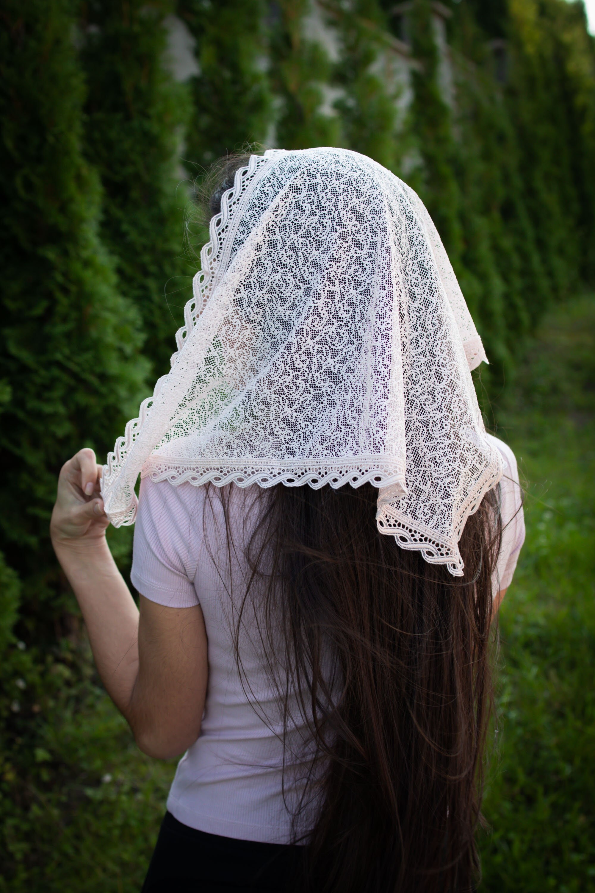 Mixed Floral & Solid Head Covering Bundle - Pink, Blue, Teal, Peach Peach Long Chapel Veil, Our Lady of Guadalupe Veil, Catholic  main image 3