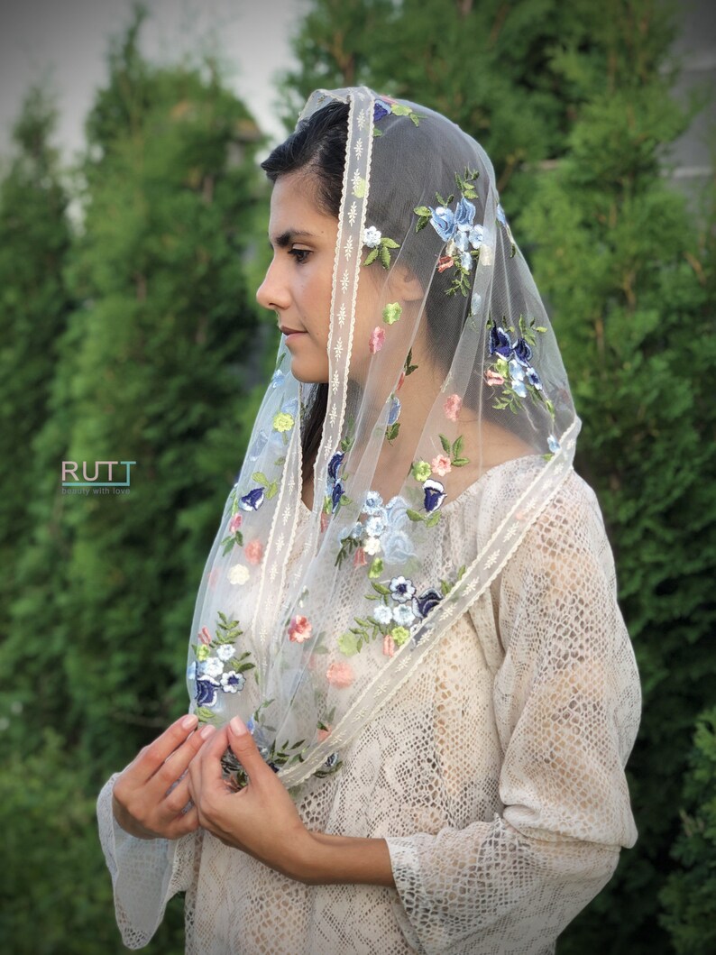 Floral Embroidered Lace Infinity Church Veil Orthodox Veils Etsy
