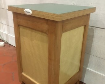 Tabouret coffre formica et bois, années 60