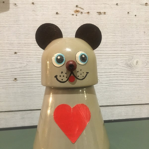 Tirelire en bois ours ou chien vintage