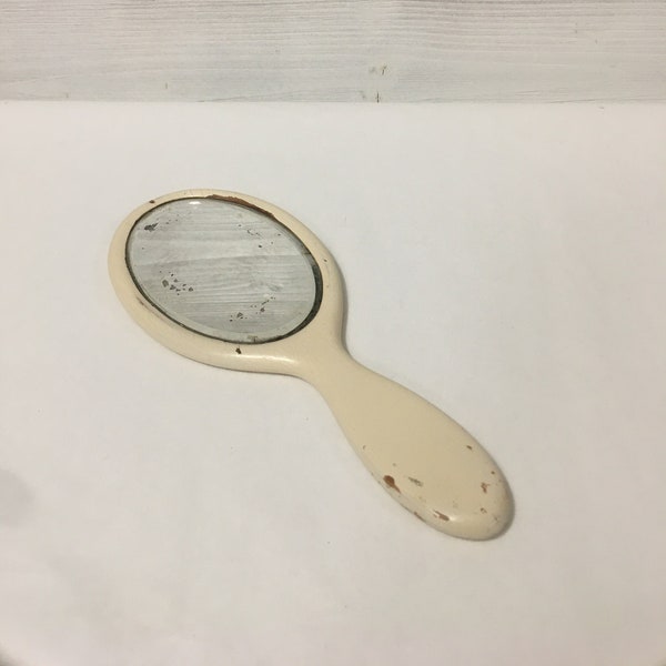 Ancien miroir à main, verre biseauté