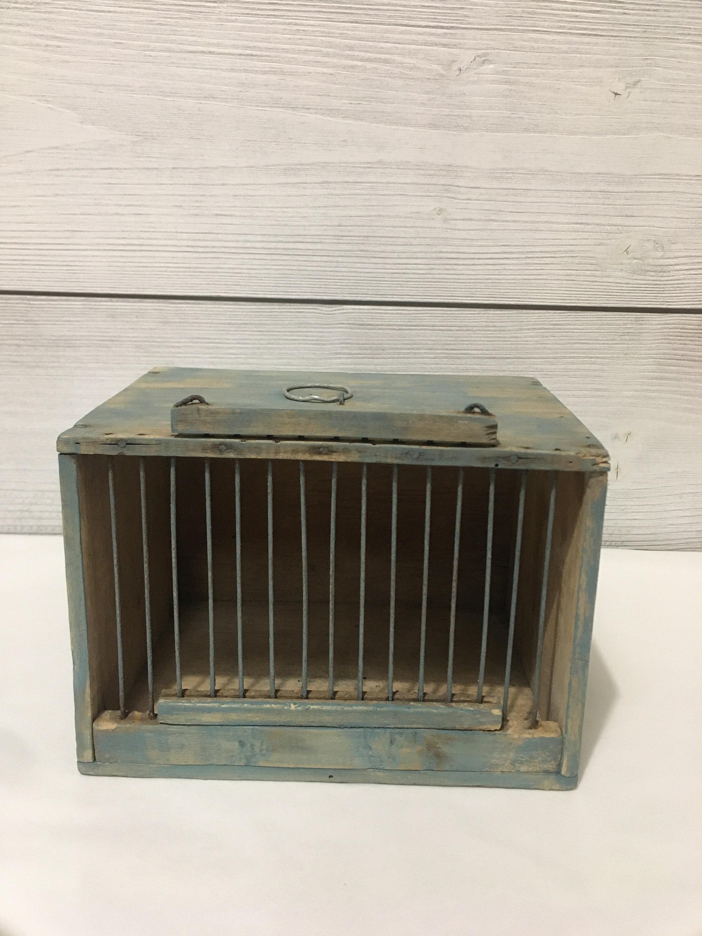 Ancienne Cage Oiseau de Transport en Bois