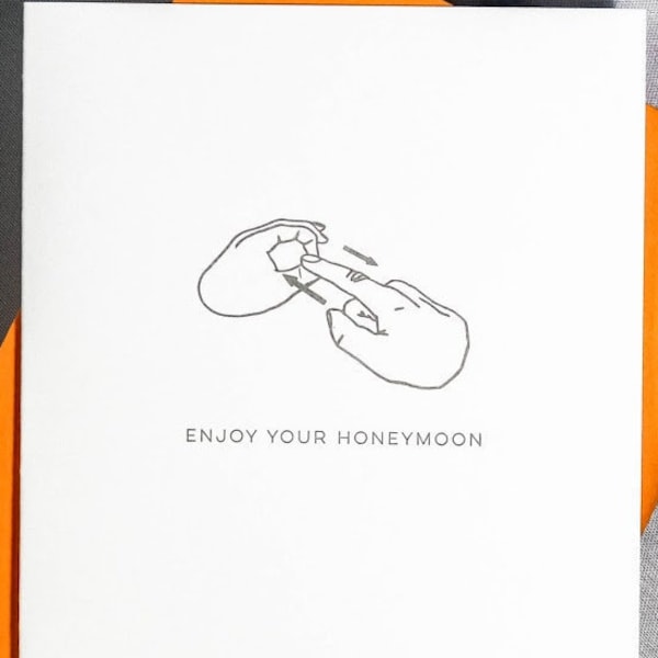 Inappropriate Wedding Card, Funny Letterpress Cards, Funny Wedding Card, Honeymoon, Dirty Card, Finger Gesture, Hilarious Letterpress Card