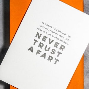 Funny Advice Card, Inappropriate Letterpress Card, Funny Graduation Card, Funny Promotion Card, Dirty Fart Card, Trust A Fart Advice