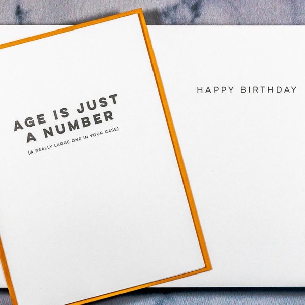 Funny Birthday Card, Inappropriate Birthday Card, Hilarious Letterpress Cards, Insult Birthday Card, Age Is Just A Number A Really Large One