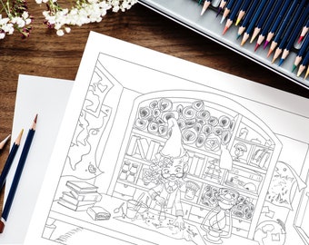 Cartographer Coloring Page // Printable Coloring Page // Whimsical Coloring Page