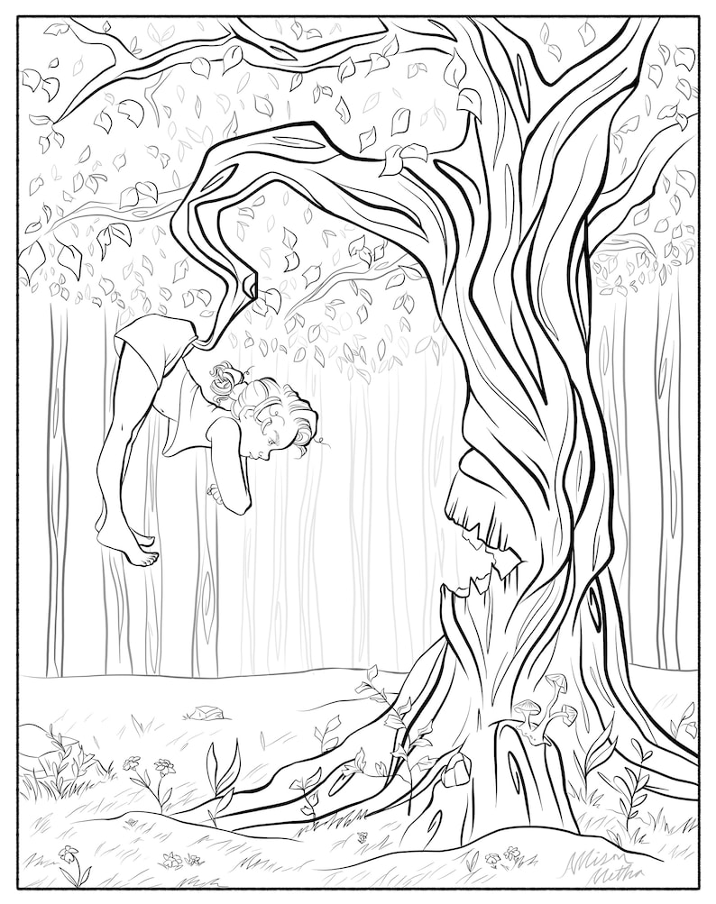 Enchanted Forest Coloring Page 3, Whimsical Coloring Page, Fantasy Coloring Page, Coloring Page for Adults, Coloring Page for Kids, image 1