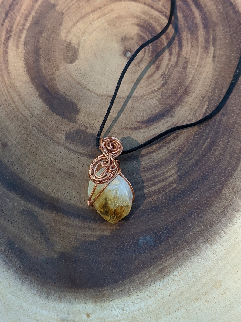 Citrine Quartz Point Copper Wire Wrapped Pendant