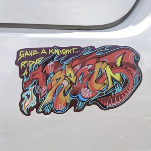 Save a Knight, Ride a Dragon Graffiti Bumper Sticker