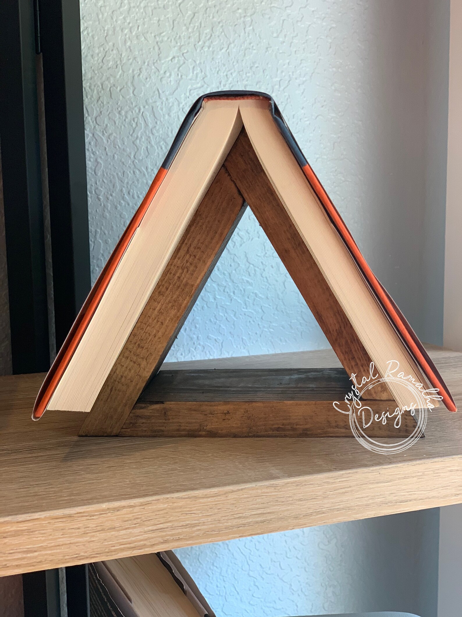 MEGREZ Triangle Book Holder Stand For Reading, Wooden Book Rest With Cup Holder, Mini Bookcase Triangle Bookshelf Book Page Rest Stand For Book Lovers, Chrysanthemum