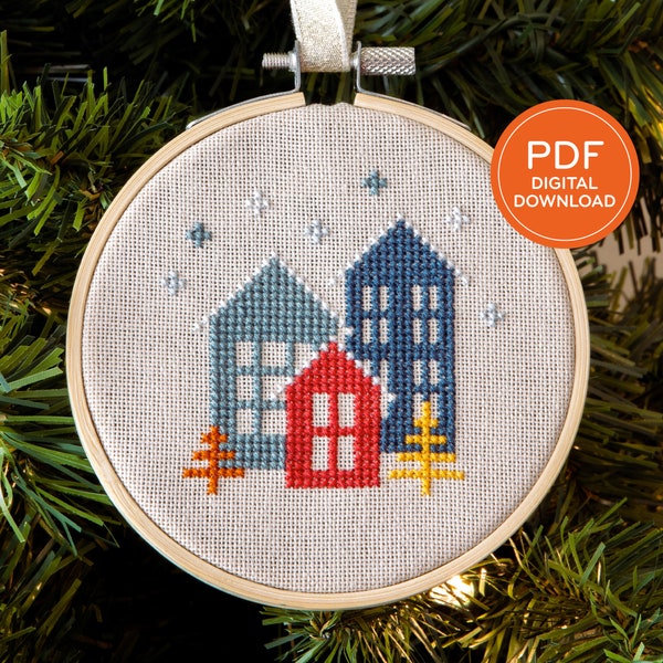 Scandinavian Holiday Houses - Modern Cross Stitch - Simple PDF Pattern Download