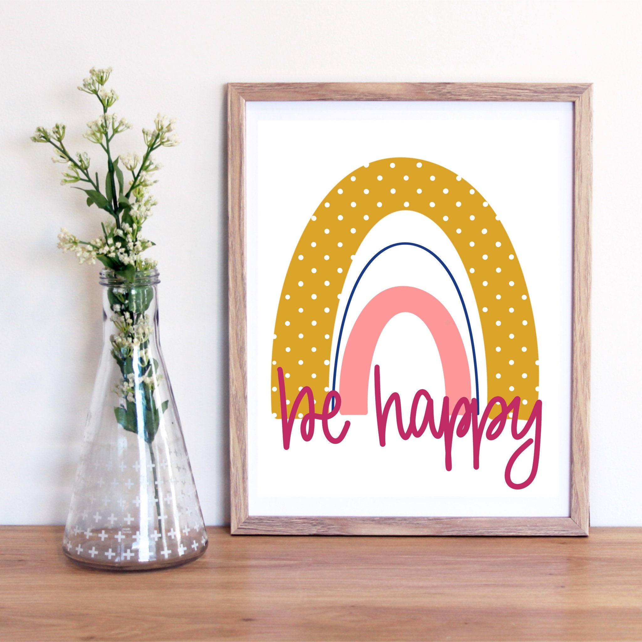 Be Happy Rainbow Print// Inspirational Print// Quote// Rainbow | Etsy