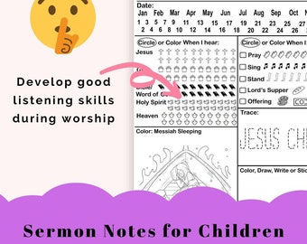 Children's Sermon Notes,  Sermon Notes for Kids Printable, Sermon Notes Notebook for kids* Church Notebook for Kids