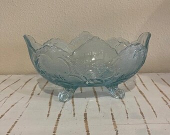 Gorgeous Jeanette Glass Lombardi Ice Blue Oval Footed Fruit Bowl 1950s