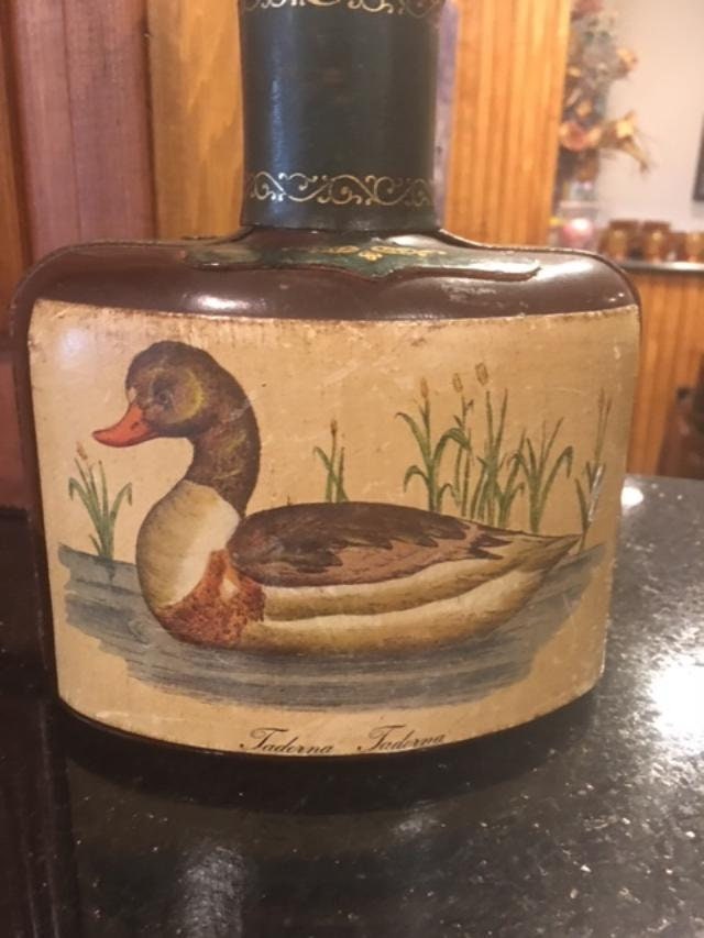 Vintage Leather Wrapped Decanter featuring Ducks Italy