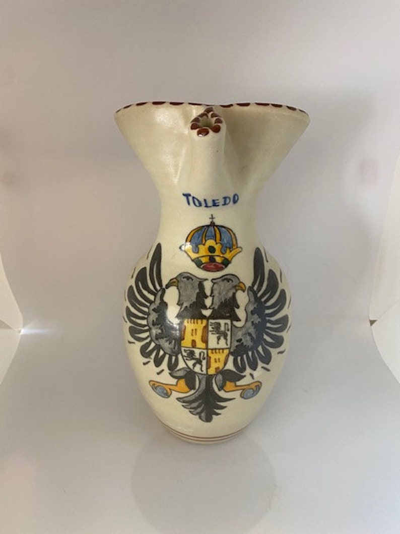 Vintage Toledo Spain Handcrafted Pottery Vase Water Pitcher Signed