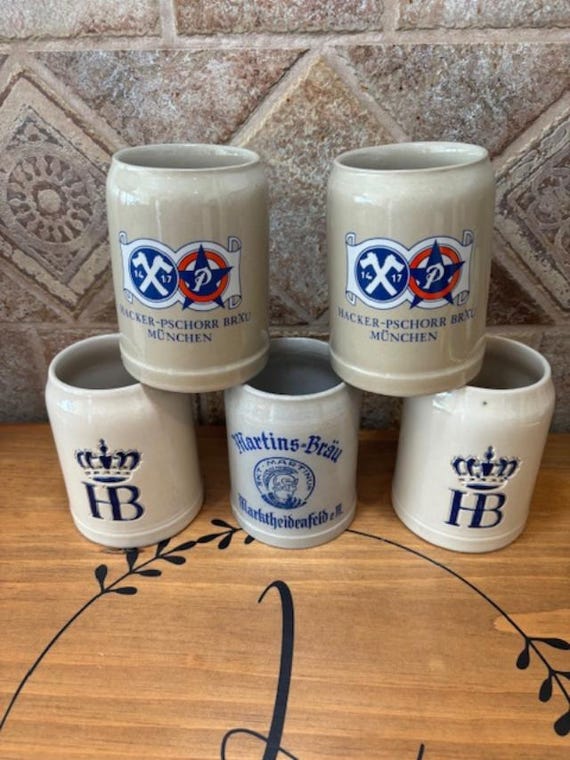 Set of Five (5) Vintage Stoneware .5L German Been Steins