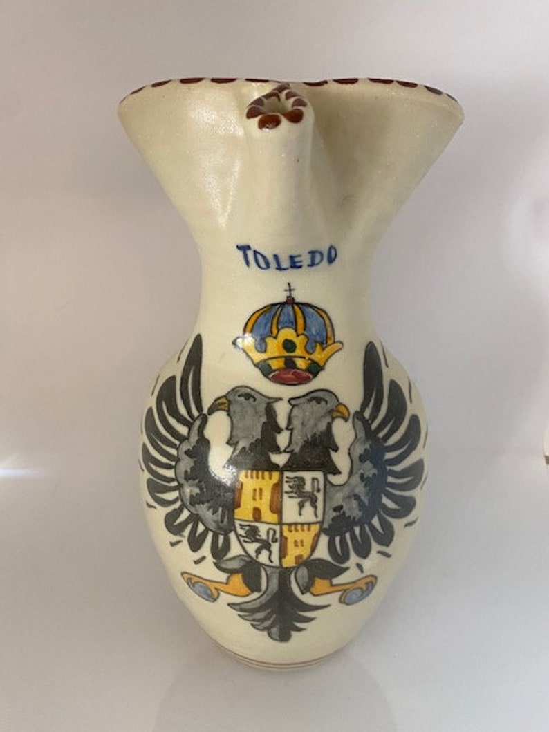 Vintage Toledo Spain Handcrafted Pottery Vase Water Pitcher Signed