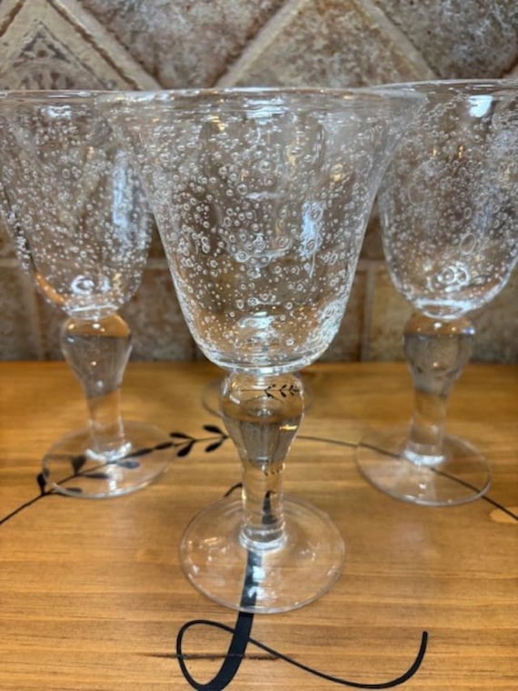 Set of three (3) Artland Iris Pattern Clear Bubble Glass Water Goblets 1997