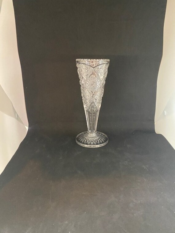 Beautiful EAPG 8 7/8" Trumpet Vase Hobstar, Button and Cane Pattern early 1900s