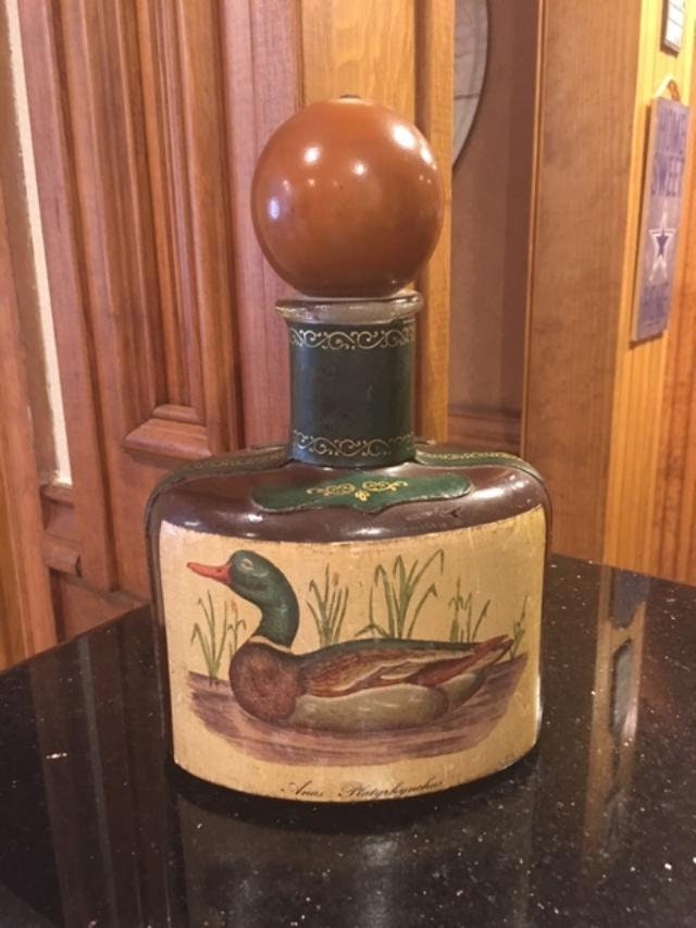 Vintage Leather Wrapped Decanter featuring Ducks Italy