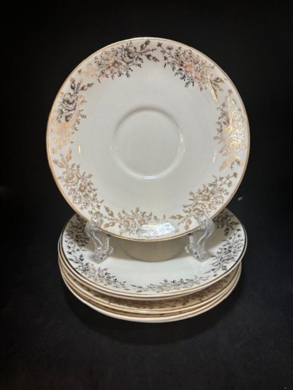 Discounted Taylor Smith and Taylor 1111 Gold Floral Spray Saucers with Flaws - PRICE is PER PLATE