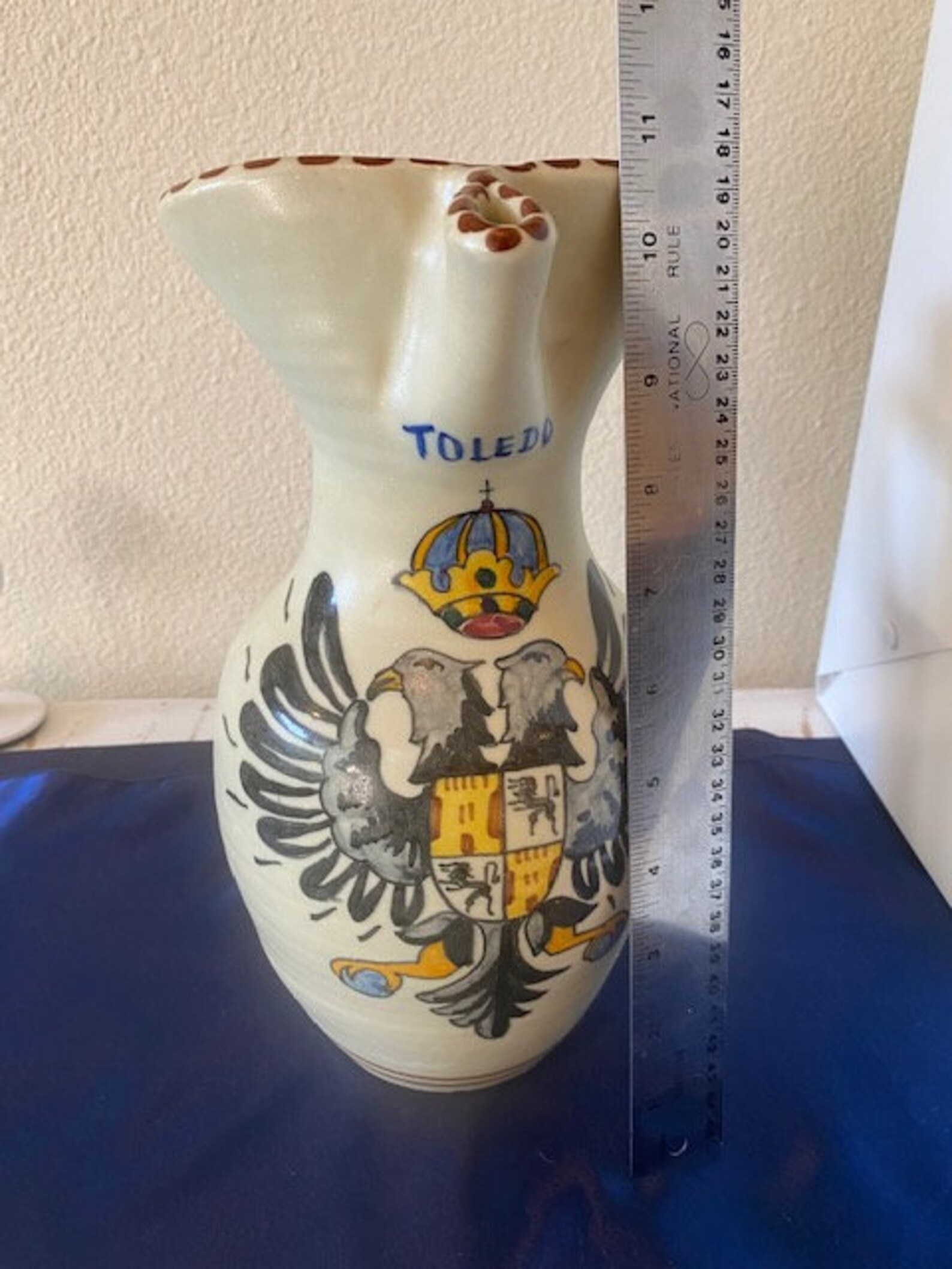 Vintage Toledo Spain Handcrafted Pottery Vase Water Pitcher Etsy