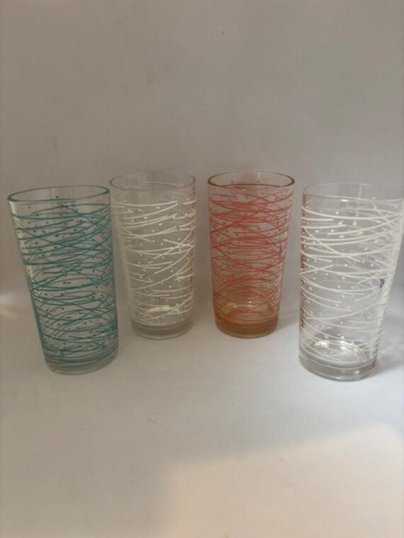 Set of Four (4) Retro Mid Century Lines and Dots Juice Tumblers