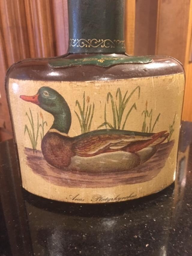 Vintage Leather Wrapped Decanter featuring Ducks Italy