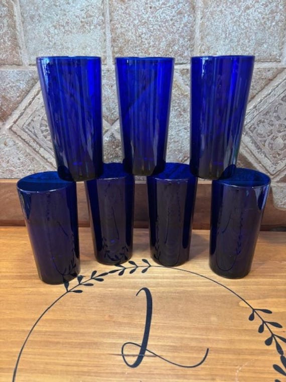 Set of Seven (7) Libbey Cobalt Blue 20 ounce Tumblers