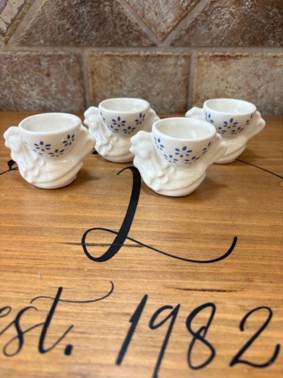 Set of Four (4) Pfaltzgraff Cloverhill Floral Hand Painted Sitting Hen Egg Cups