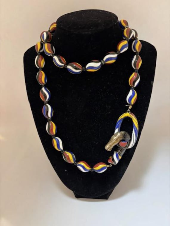 Vintage 33" Chinese Enamel Cloisonne Necklace with Horse Head Closure Equestrian