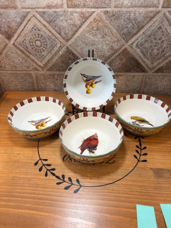 Set of Four (4) Lenox Winter Greetings All Purpose 6" Bowls - 3 Diff Birds