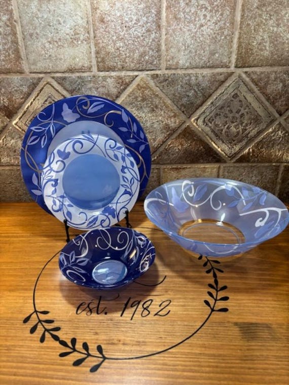 Set of Four (4) Pieces Luminarc Plenitude Blue France