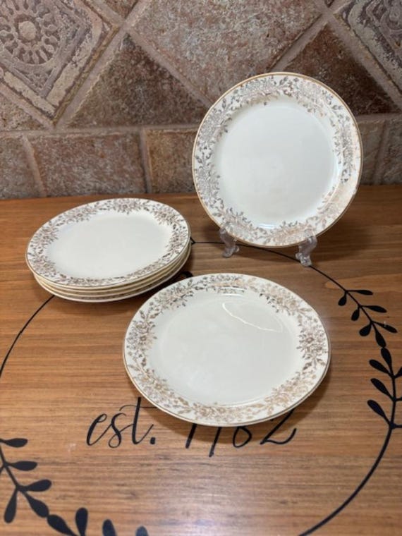 Discounted Taylor Smith and Taylor 1111 Gold Floral Spray Bread and Butter Plates with Flaws - PRICE is PER PLATE