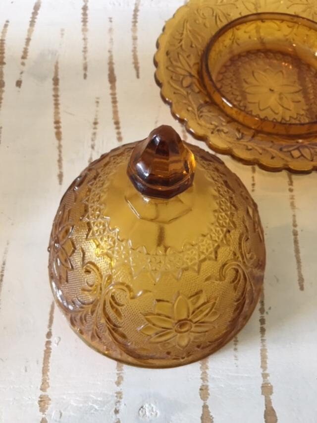 Amber by Tiara Round Covered Butter Dish Excellent Condition