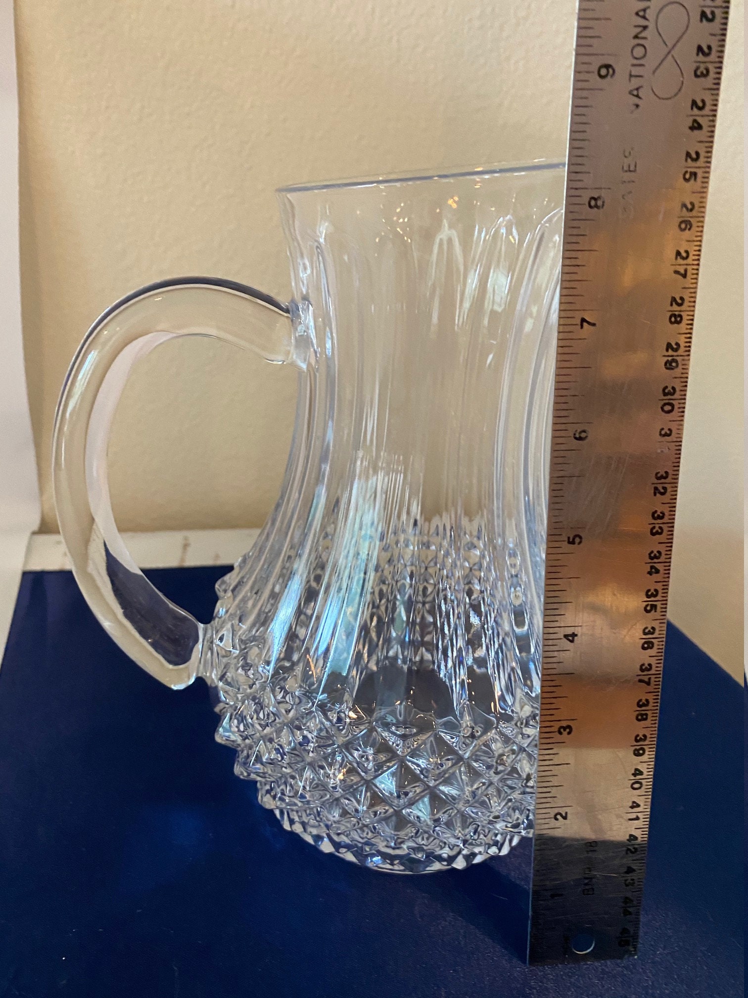 Vintage Cristal D'Arques Durand Longchamp Blown Glass Crystal Pitcher 40 oz