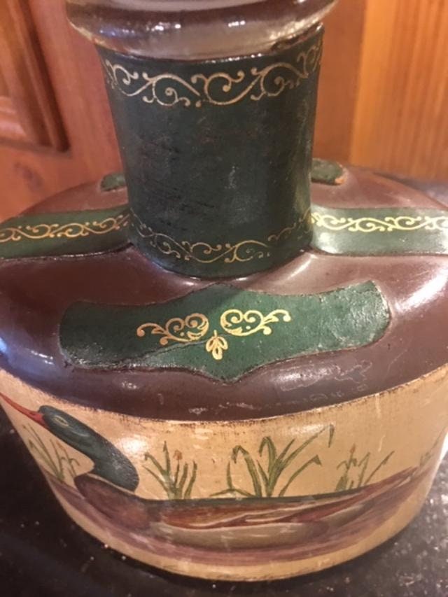 Vintage Leather Wrapped Decanter featuring Ducks Italy
