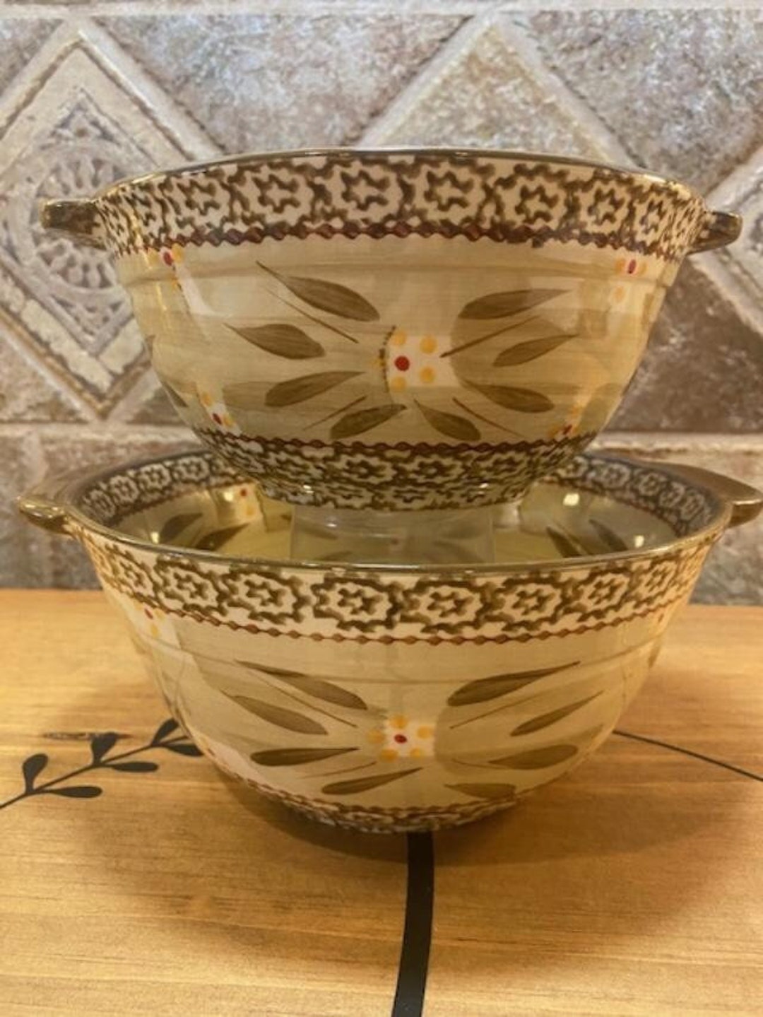 Two Temptations Set of Two (2) Temptations by Tara Old World Brown Round Bowls Baking ...