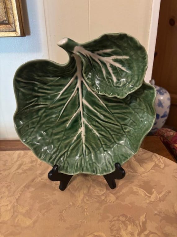 Bordallo Pinheiro Cabbage Green Chip and Dip Platter