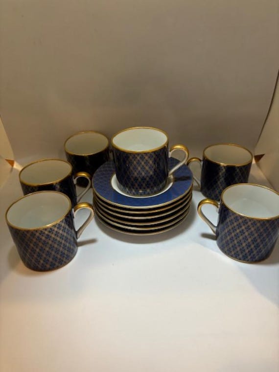 Fitz and Floyd Imperial Dynasty Blue Demitasse Cup Saucer Sets - PRICE is per SET