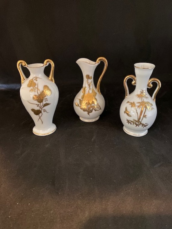 Set of Three (3) Chibu of China Hand Painted Miniature Vases 3 1/4" tall
