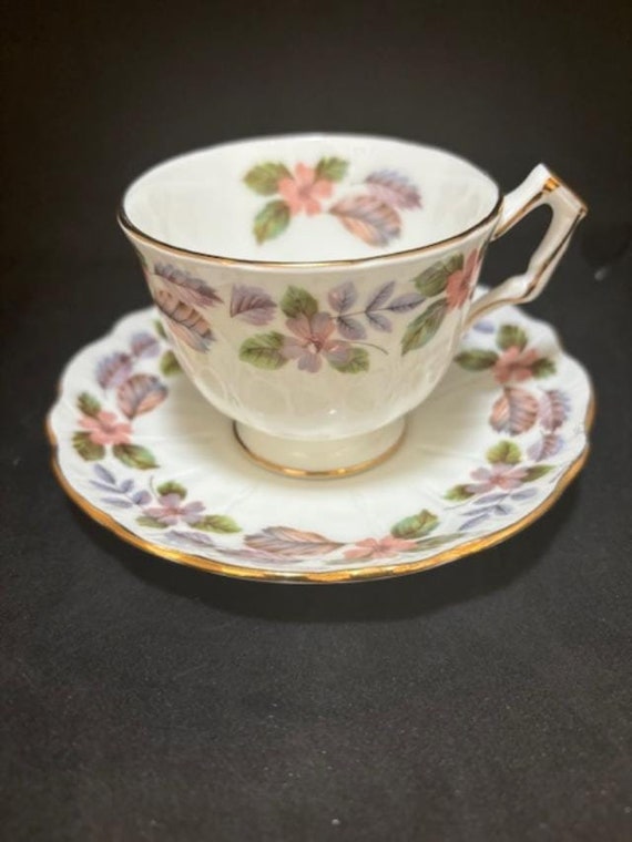 John Ansley April Rose Pattern Footed Teacup and Saucer Set