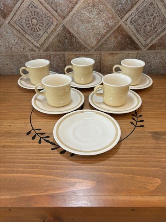 Five (5) Sets USA Pottery Cups and Saucers plus one extra saucer