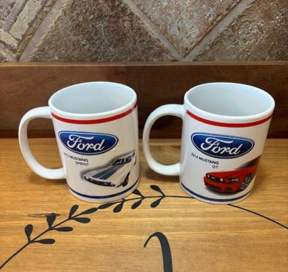 Set of Two (2) Vintage Ford Coffee Cups Mugs - 1972 and 2014 Mustang GT