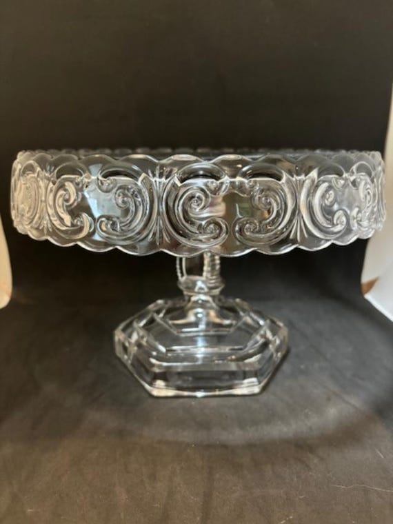 Vintage 1960s Imperial Glass-Ohio Scroll Clear #322 Pattern Cake Stand