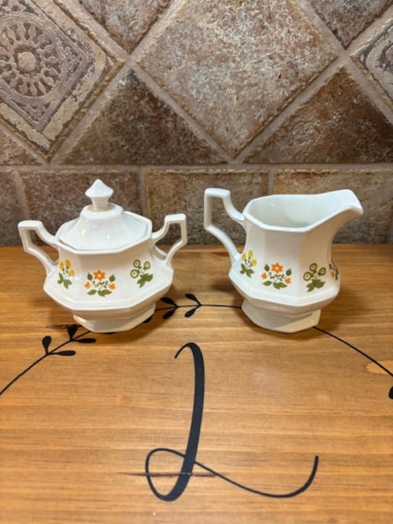 Johnson Brothers Posy Pattern Octagonal Sugar Bowl and Creamer Set