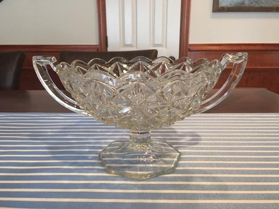 Lovely Vintage Pressed Glass Compote with Trophy Handles Loving Cup Shape