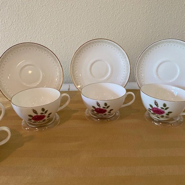 1955-1970 Royal Doulton Sweetheart Rose Flat Cup and Saucer Sets 10 available
